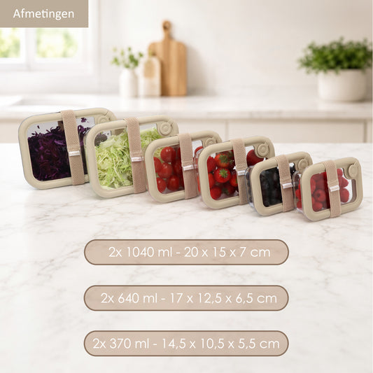 Glazen Voedsel containers 6 stuks