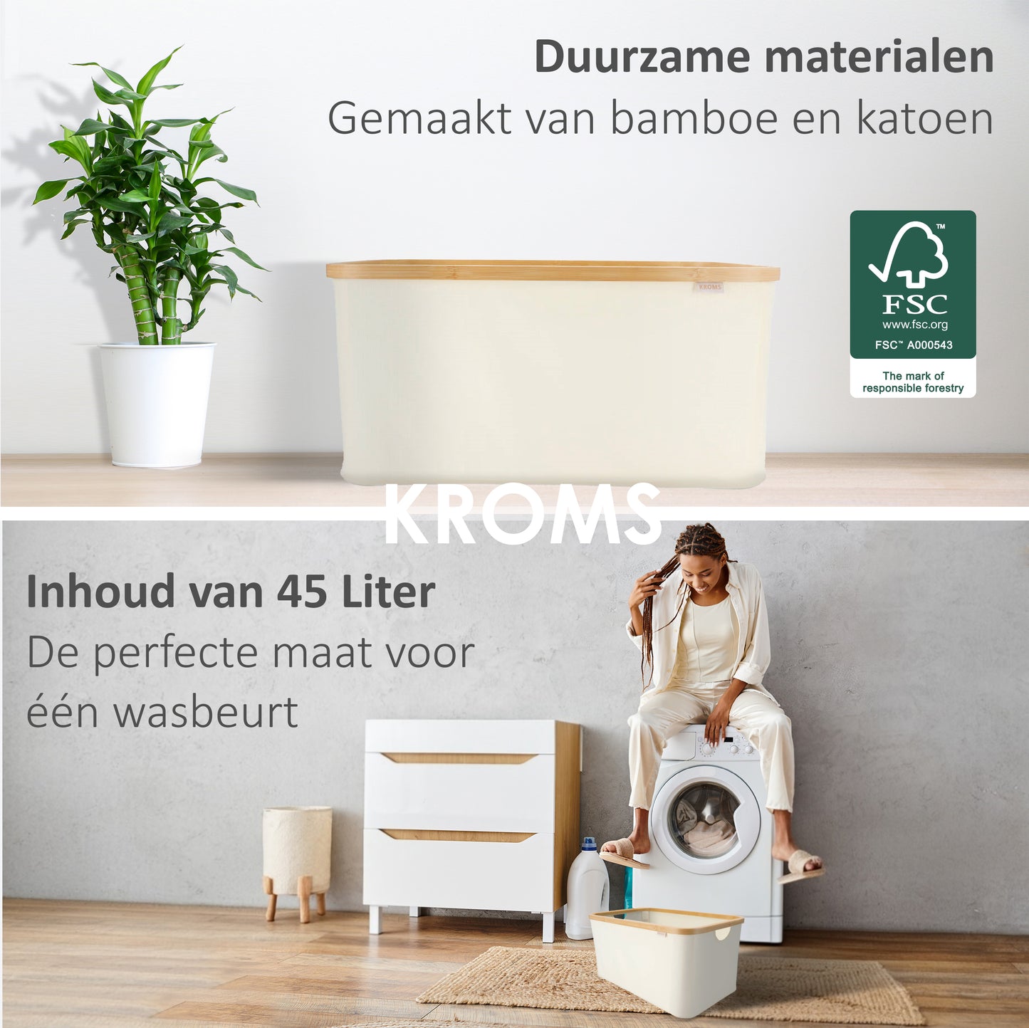 Faltbarer Wäschekorb Beige 45L