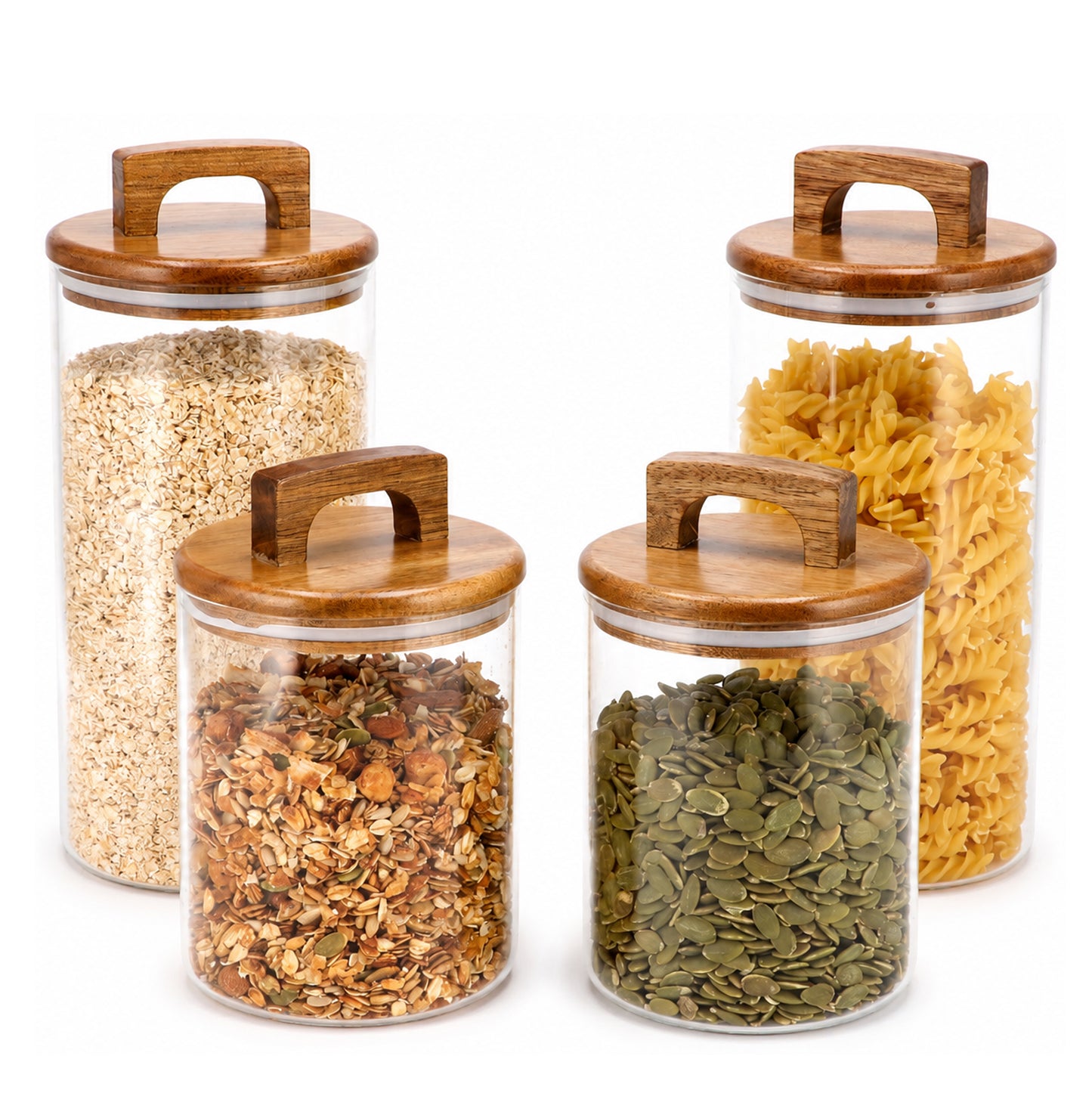 Glazen voorraadpotten met acacia deksel 4 stuks