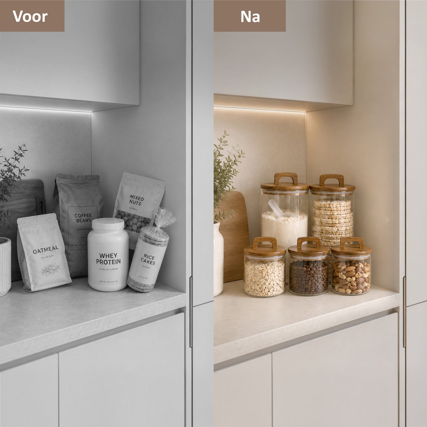 Glazen voorraadpotten met acacia deksel 4 stuks