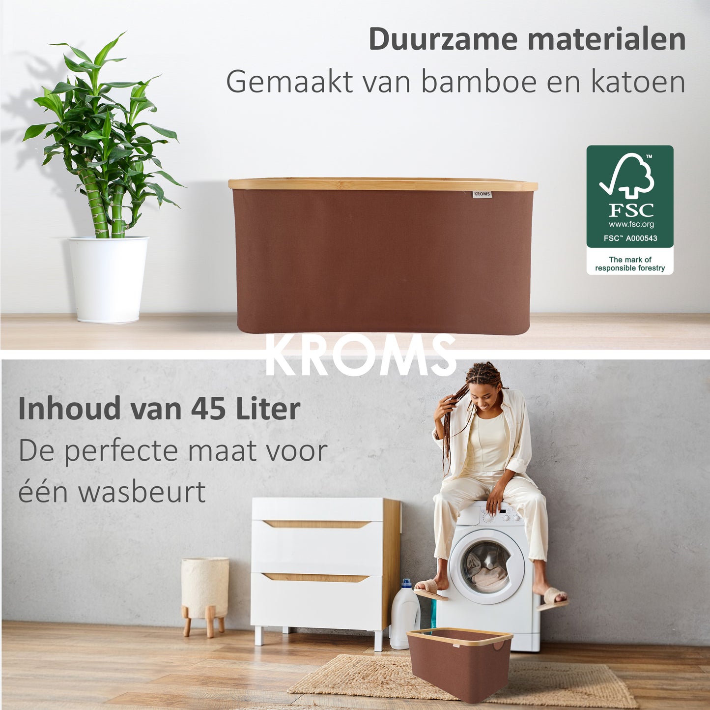 Wasmand opvouwbaar Bruin 45L