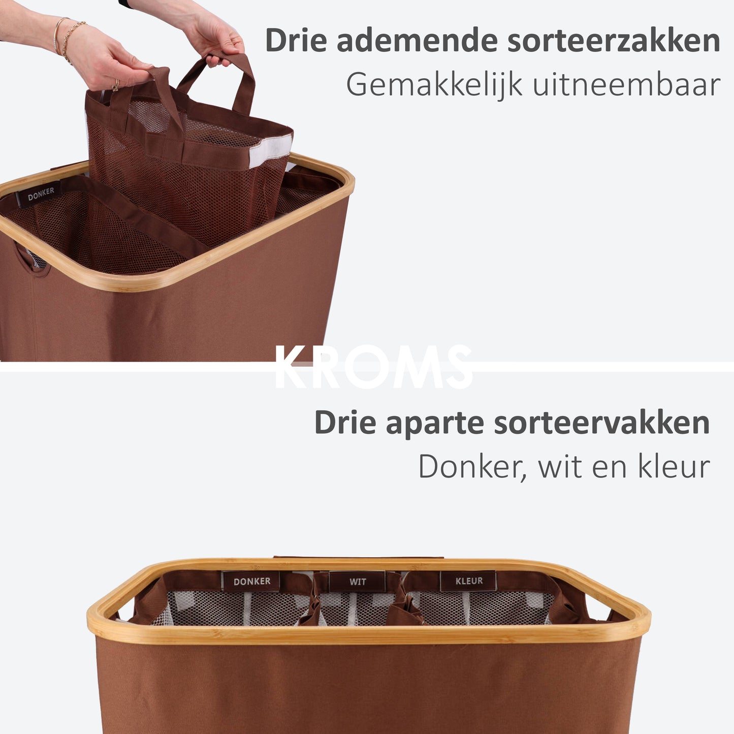 Wasmand Bamboe 3 vakken  Bruin 160L