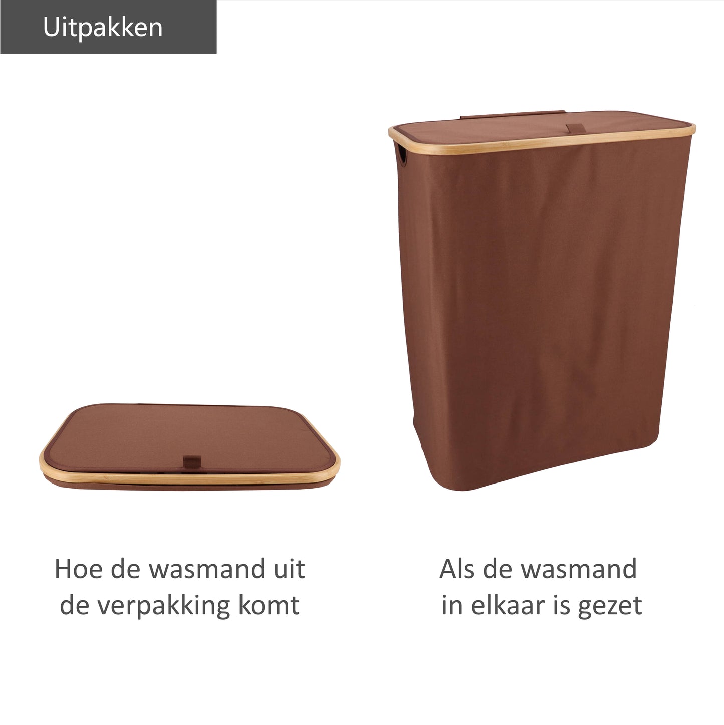 Wasmand Bamboe 3 vakken  Bruin 160L