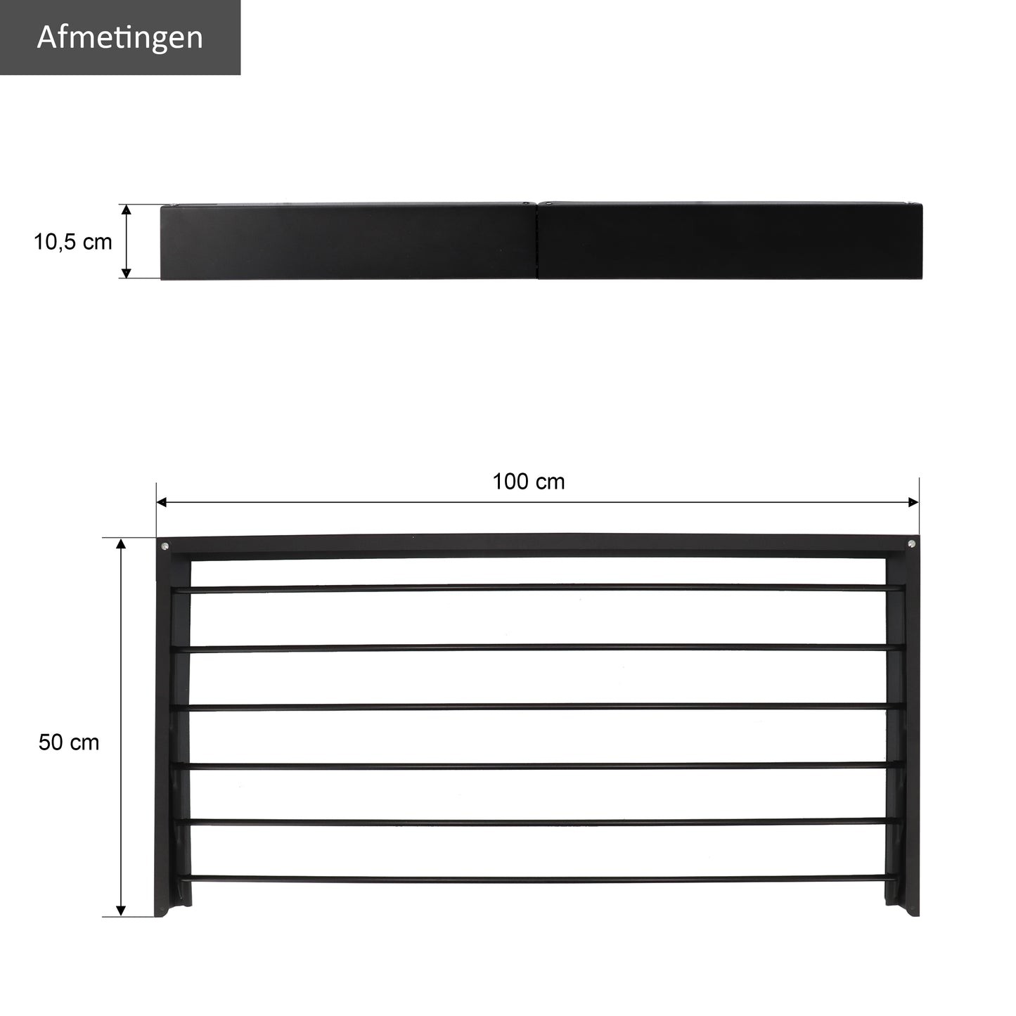 Wandwäscheständer XL Vollfarbe Schwarz 100 cm