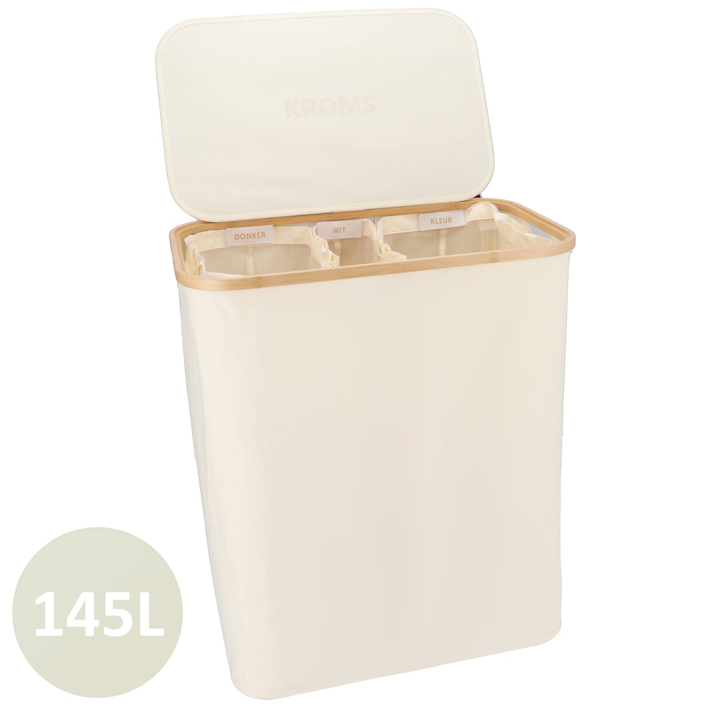 Wäschekorb Bambus 3 Fächer Beige 145L