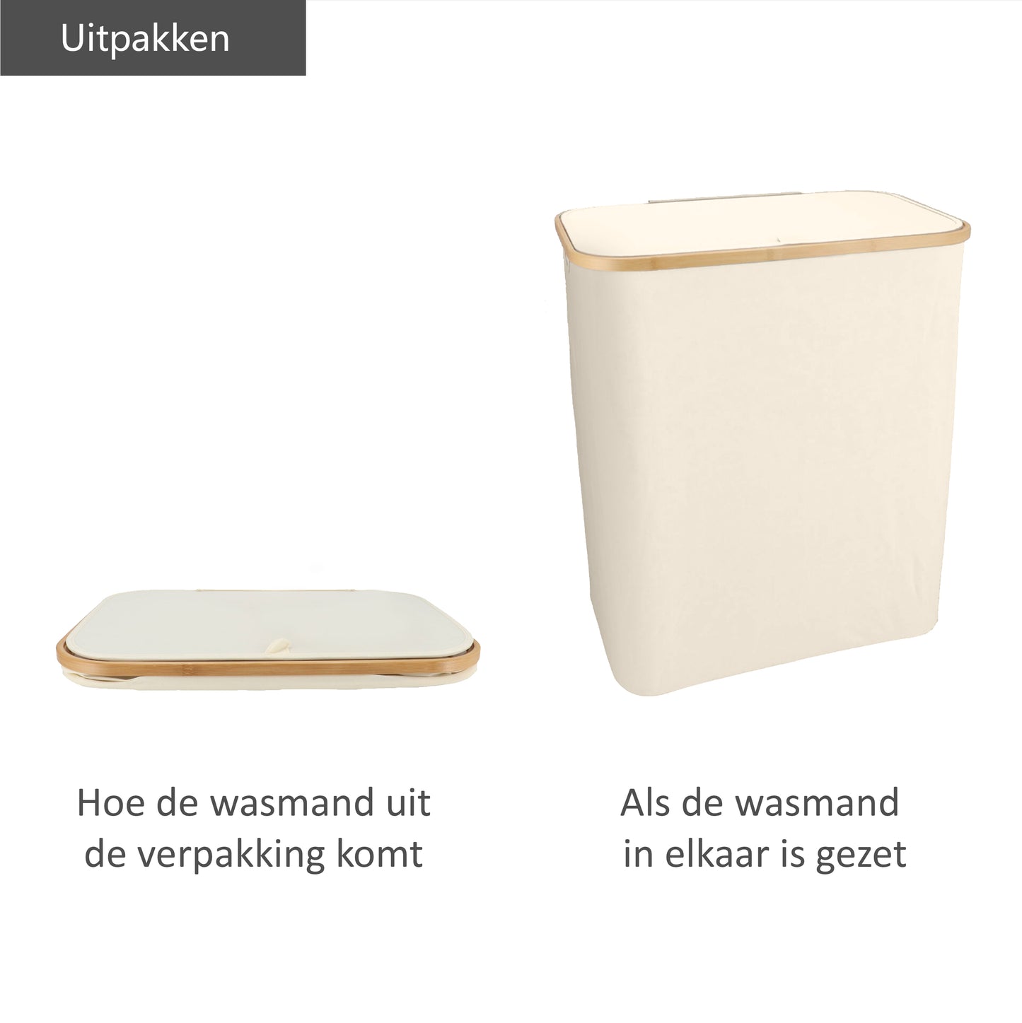 Wäschekorb Bambus 3 Fächer Beige 145L
