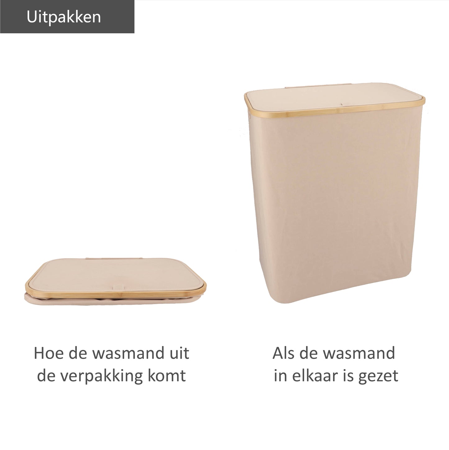 Wäschekorb Bambus 3 Fächer Sand 145L