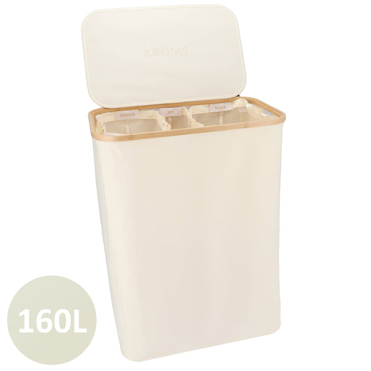 Wasmand Bamboe 3 vakken  Beige 160L