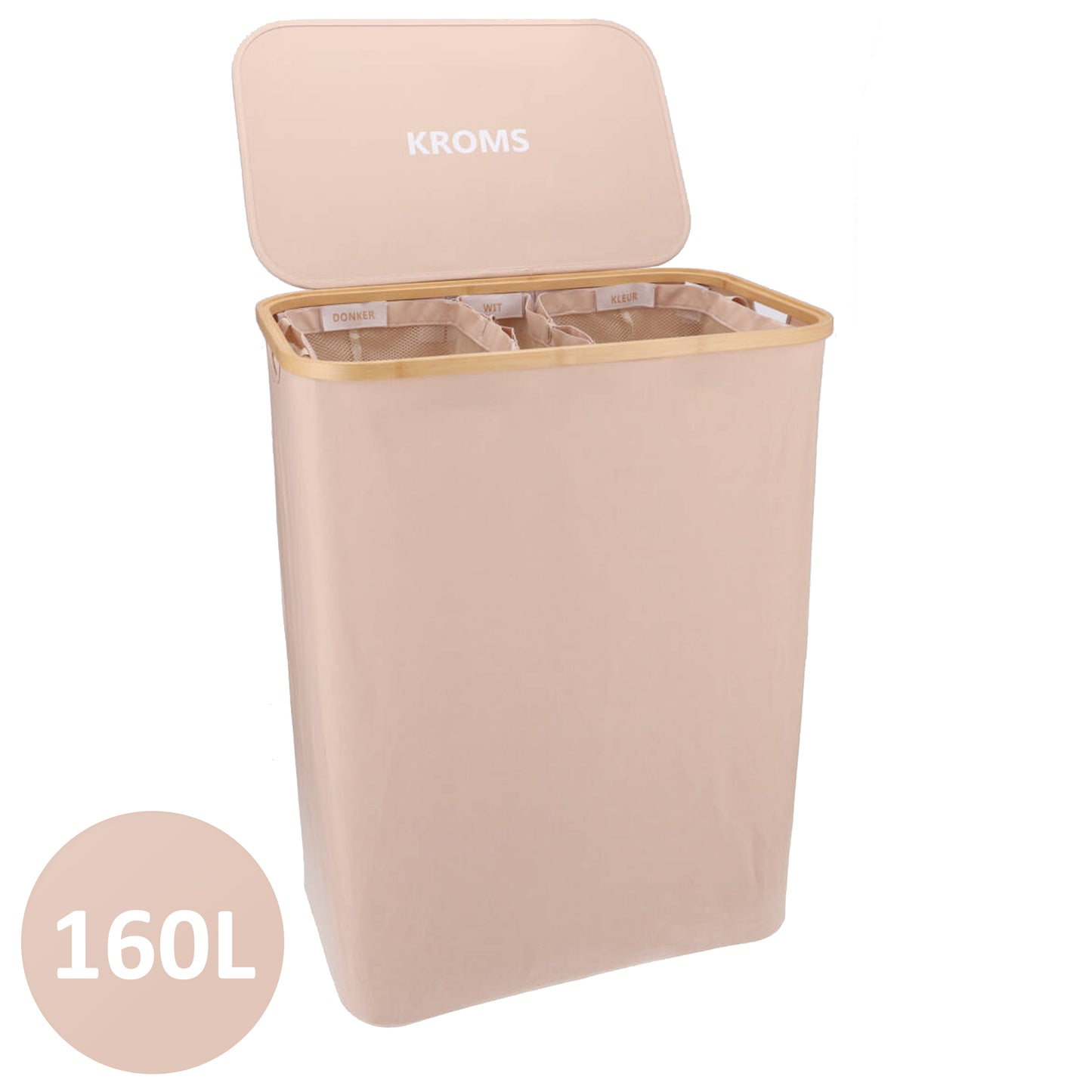 Panier à linge Bambou 3 compartiments Sable 145L