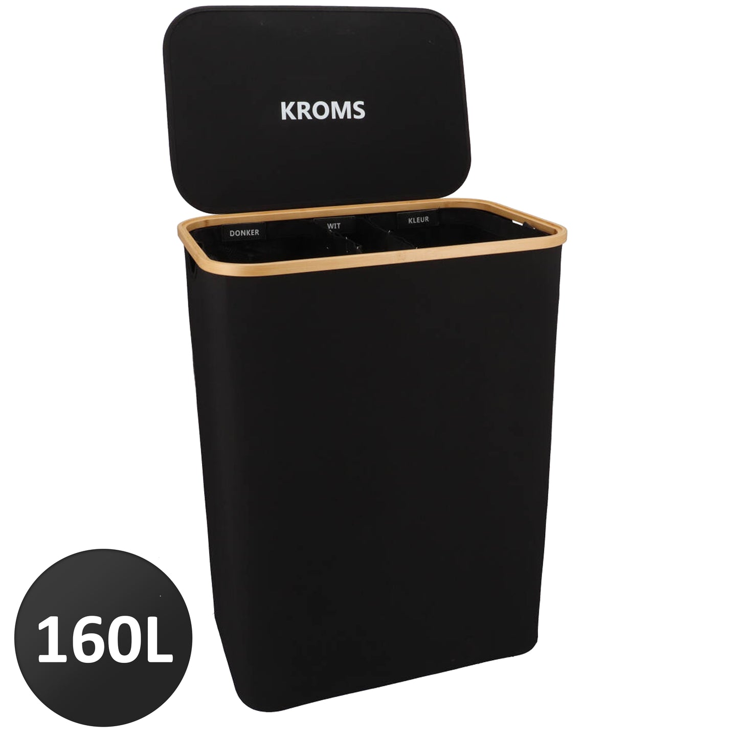 Wäschekorb Bambus 3 Fächer Schwarz 145L