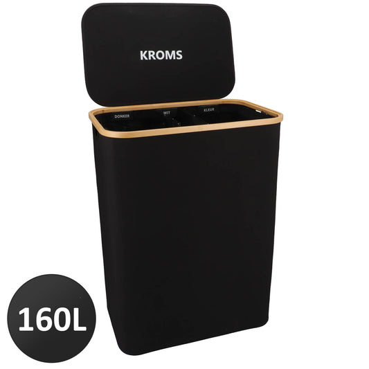 Wasmand Bamboe 3 vakken  Zwart 160L
