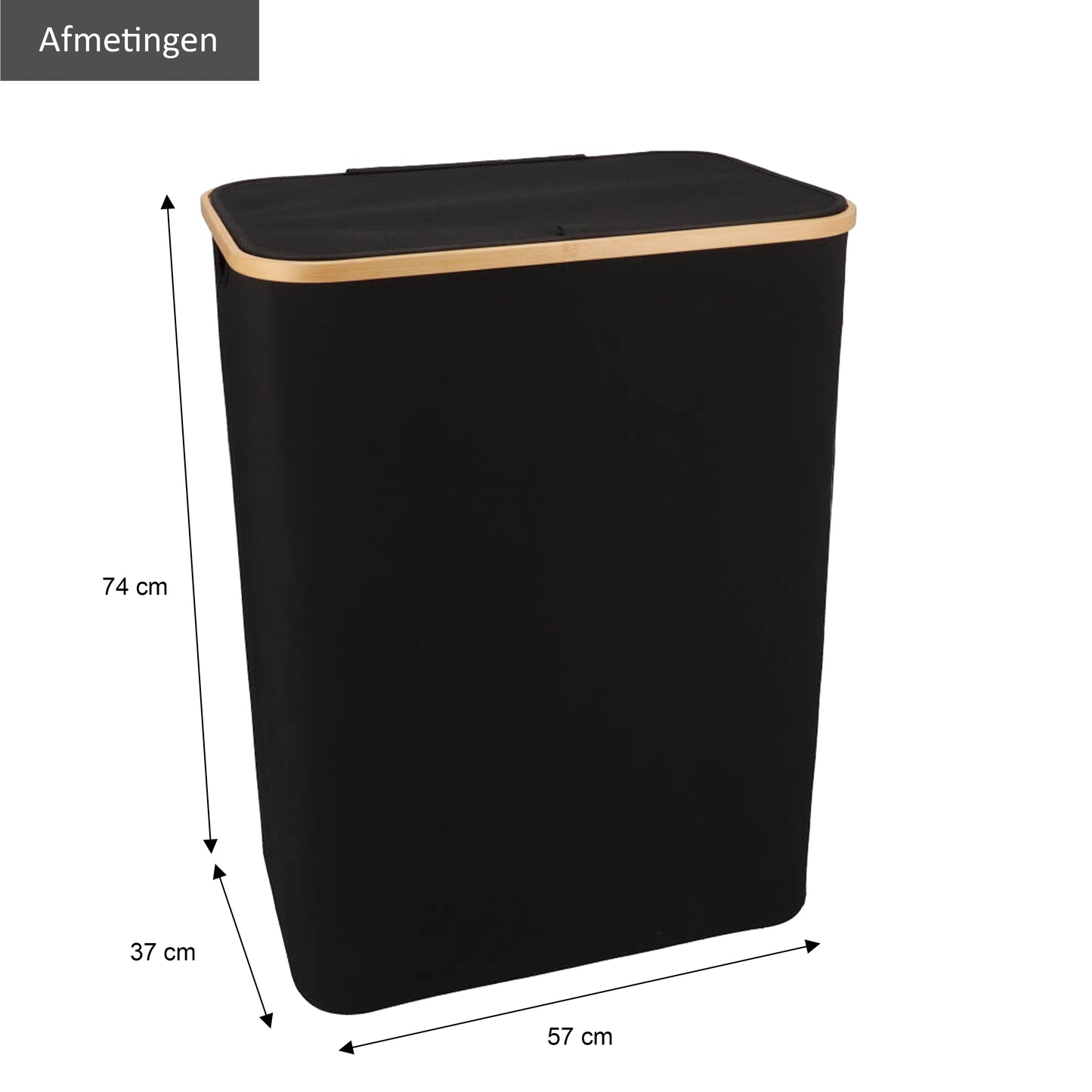 Wäschekorb Bambus 3 Fächer Schwarz 145L