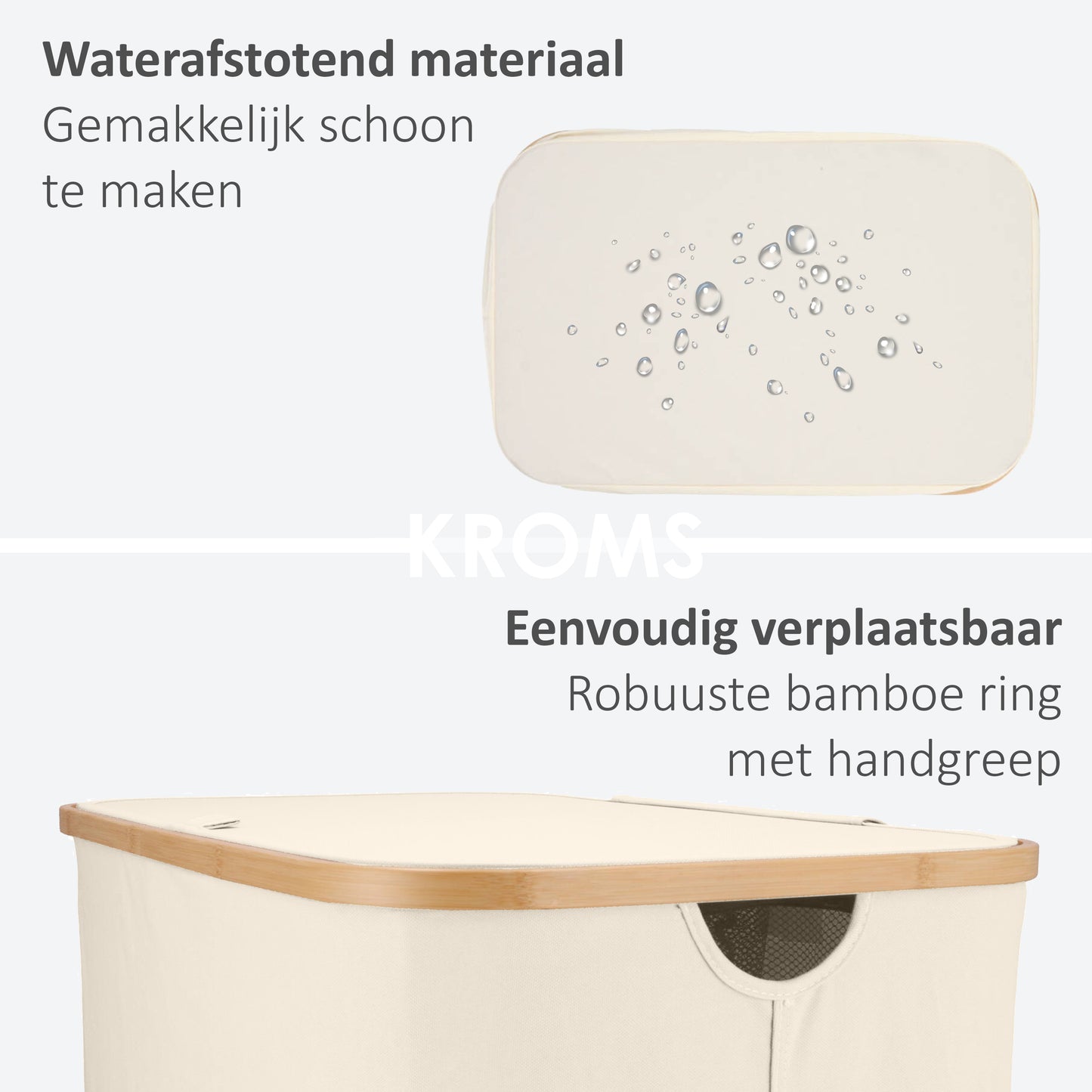 Panier à linge Bambou 3 compartiments Beige 145L
