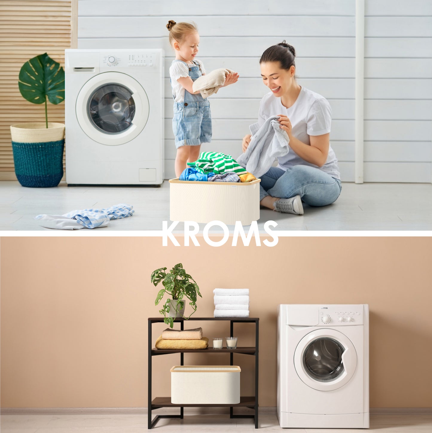Faltbarer Wäschekorb Beige 45L