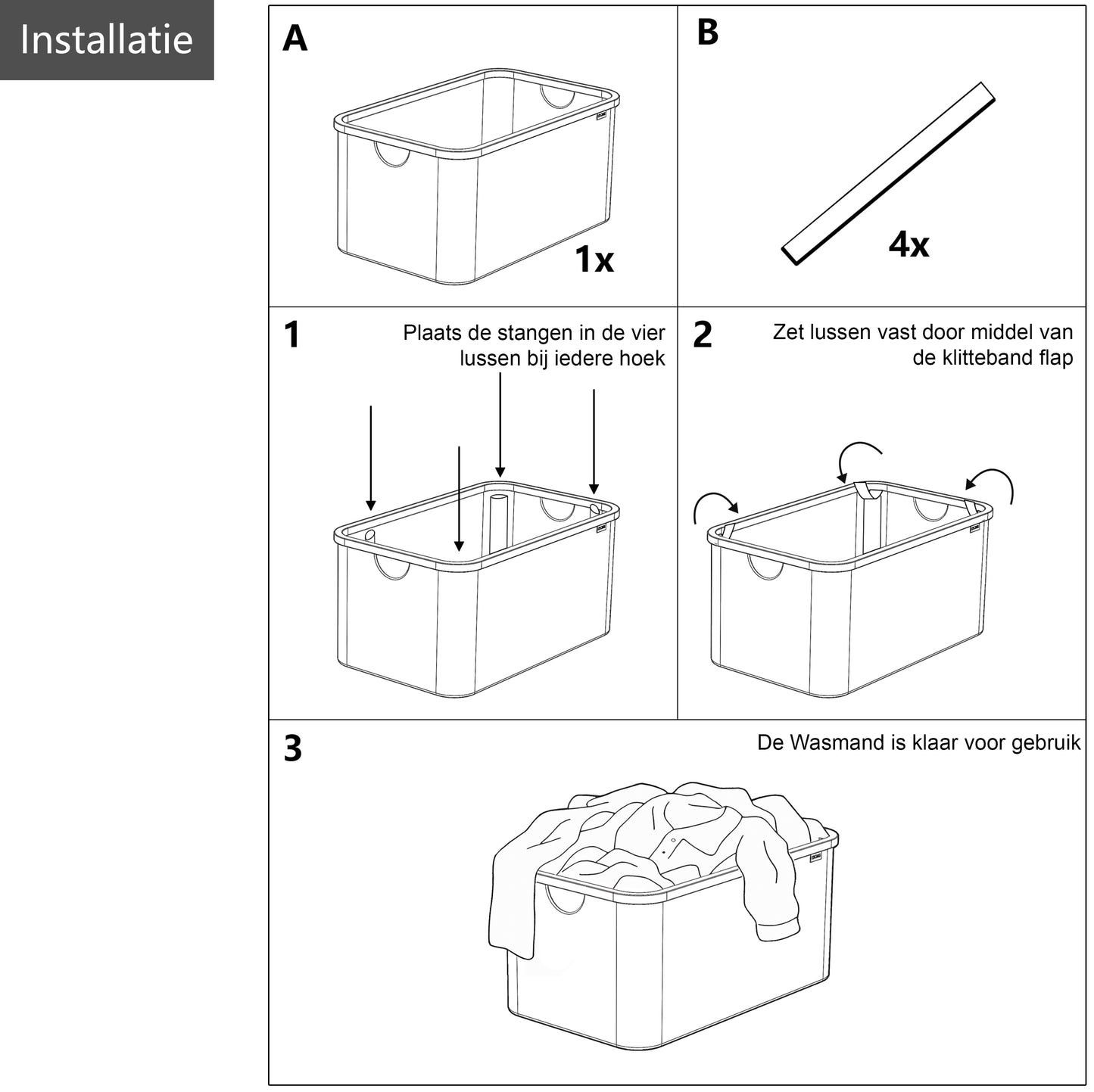 Wasmand opvouwbaar Zwart 45L