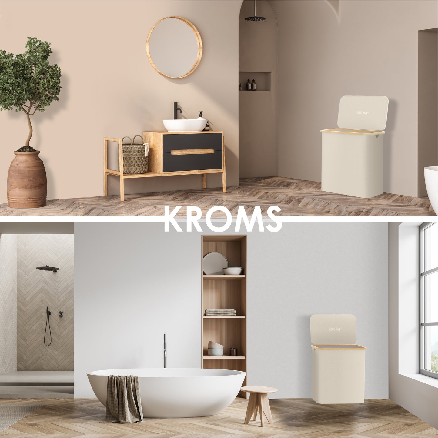 Wäschekorb Bambus 3 Fächer Beige 145L