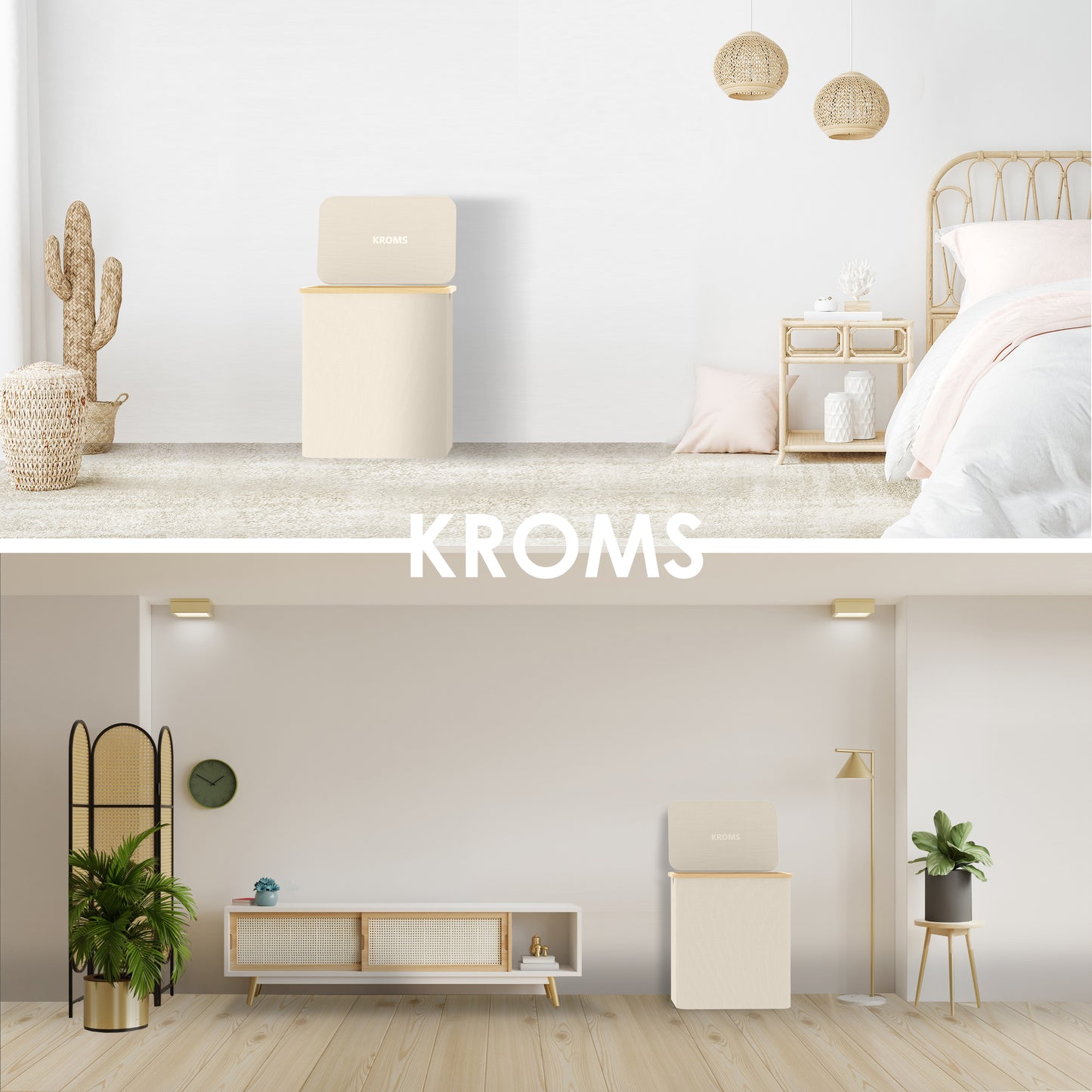 Wäschekorb Bambus 3 Fächer Beige 145L